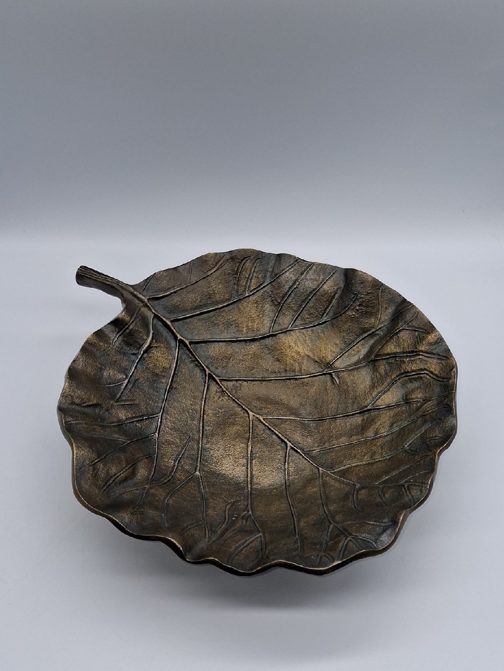 Pier 1 Gingko Leaf Serving Bowl Bronze Gold Tone 12" Diameter 3" Depth
